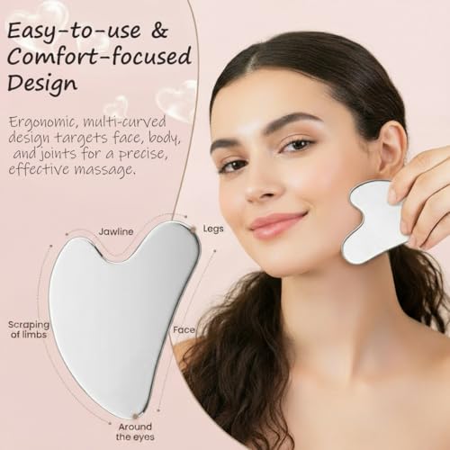 isork Gua Sha Facial Tools Capable of Facial Sculpting Big Size,304L Stainless Steel Metal Gua Sha Lymphatic Drainage Mass...