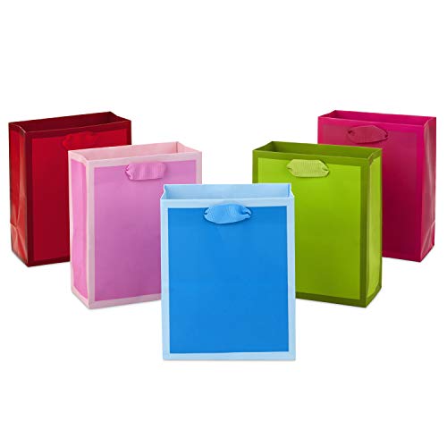 Hallmark 6" Small Solid Color Gift Bags - Pack of 5 in Red, Green, Blue, Light Pink, Hot Pink for Birthdays, Holidays, Par...