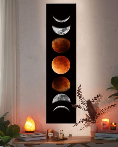 Ohhvvow Moon Phase Wall Art Painting, 47L x 11.8W Black and Tawny Modern Abstract Canvas Wall Art Painting for Living Room...