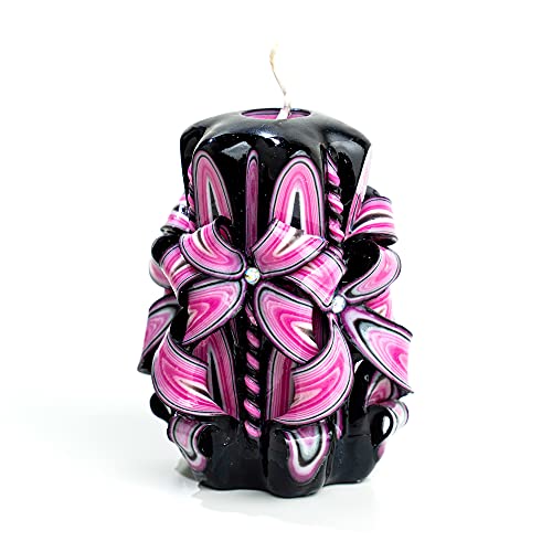 Carved Candle Artisan Handmade Decorative Dipped Candle 5 inch Black Purple Fall Thanksgiving New Year Christmas Holiday S...