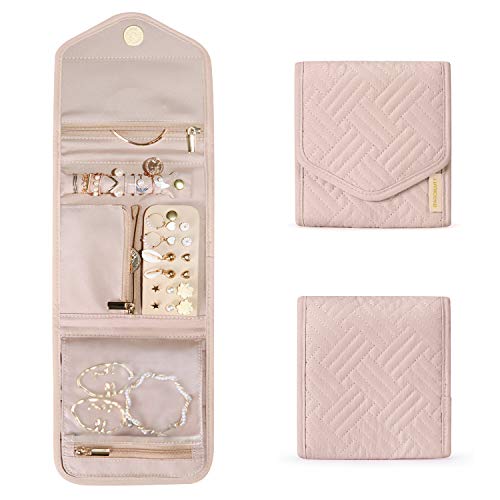 BAGSMART Travel Jewelry Organizer Case Foldable Small Jewelry Roll for Journey Rings, Necklaces, Earrings, Bracelets,Mini,...