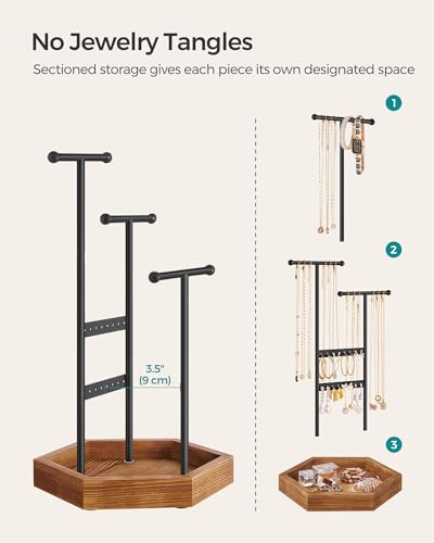 SONGMICS Jewelry Holder, Jewelry Organizer, 3 Tiers and 1 Tray, Jewelry Display Stand with Metal Frame, Necklace Earring B...