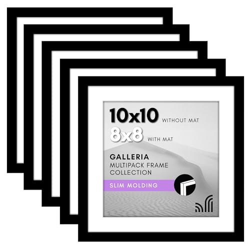 Americanflat 10x10 Picture Frame with Polished Plexiglass - Set of 5 - Use as 8x8 Frame with Mat or Display 10x10 Photo Wi...