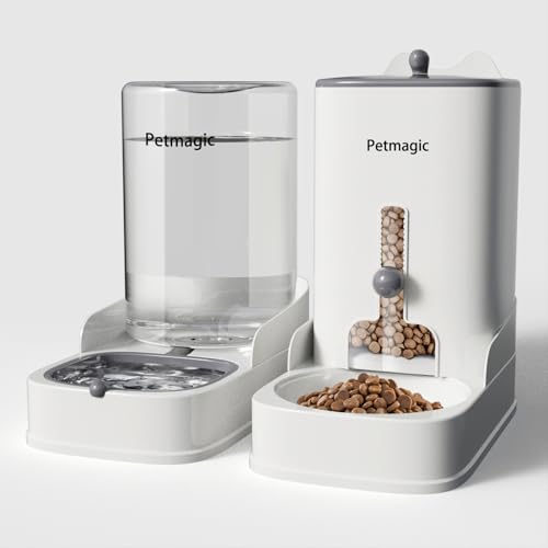 Gravity cat Feeder by Petmagic is a 3.6L Large-Capacity cat Food and Water Bowl Set. This Two-piece Set is Suitable for pe...