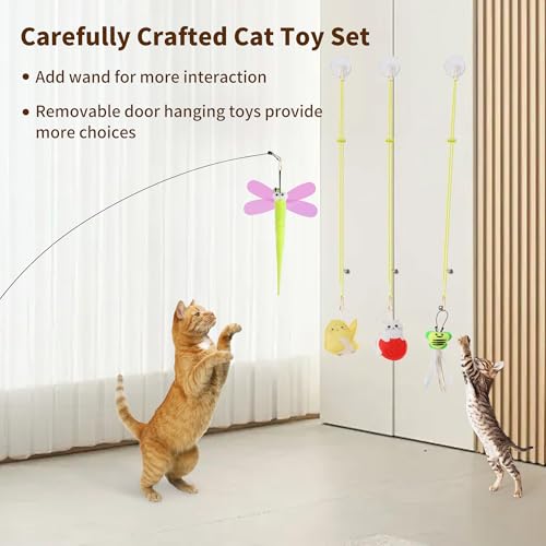 Janbenty Interactive Cat Toys, 8 Assorted Teaser Refills, 3 Indoor Cat Hanging Toy and 1 Interactive Wand Suitable for Ind...