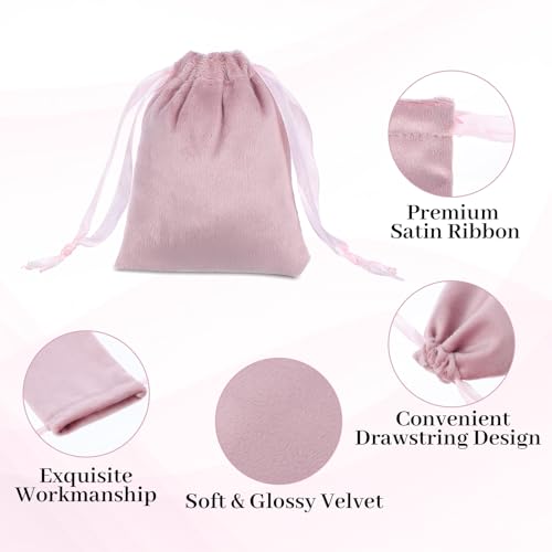 HaiFafafaing 12pcs Velvet Gift Bags With Drawstrings 3x4 Inch Pink Small Velvet Cloth Drawstring Gift Bags Jewelry Pouches...