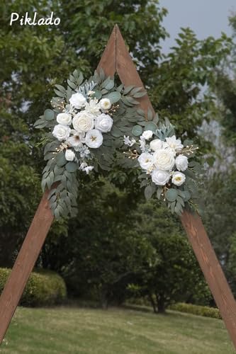 Piklado Faux Arch Flower Swag Set of 2 for Wedding Welcome Signs Floral Swag Wedding Reception Ceremony Signs Decor (White)