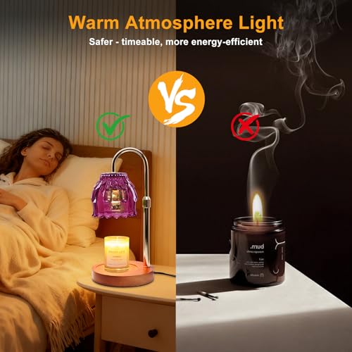 Candle Warmer Lamp with Timer and Dimmer 4-Level Dimmable Flower Light Heat Lamp for Jar Candles Adjustable Height Modern ...