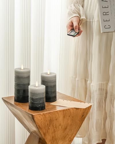 Stmarry Distressed Gradient Gray Flameless Candles with Remote and Timer, Real Wax Made LED Pillar Candles Battery Operate...