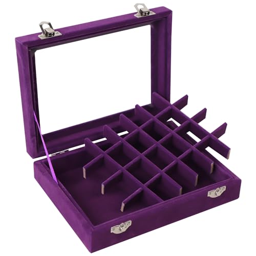 EONGOA Velvet Jewelry Box 24 Grid Jewelry Earrings Display Organiser Box Ring Tray Holder Earrings Storage Case for Girls ...