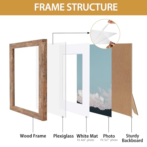 Califortree 5x7 Picture Frame - Can Display Photo 4x6 with Mat, Wood Frame with Shatterproof Plexiglass, Wall & Tabletop D...