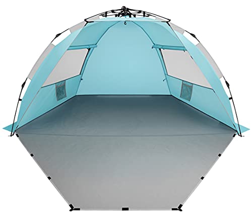 Oileus X-Large 4 Person Beach Tent Sun Shelter - Portable Sun Shade Instant Tent for Beach with Carrying Bag, Stakes, 6 Sa...