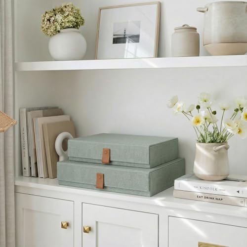 ZICOTO Decorative Photo Storage Boxes with Lids - Set of 2 Beautiful Linen Organizers Are Perfect to Safely Store Your Pic...