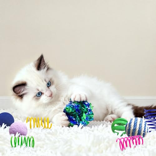 AGYM Cat Toys for Indoor Cats, 35 Packs Interactive Cat Toys Set with Colorful Springs, Mouse Cat Toy, Crinkle, Sisal, Pom...