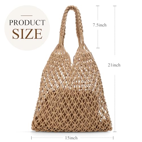 Pleneal Beach Bags for Women - Women Beach Tote Bag, Summer Mesh Hollow Straw Tote Bag for Holiday Market