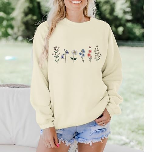 Lytiarul Flower Graphic Sweatshirt for Women Floral Printed Vintage Long Sleeves Shirt Crewneck Hoodie Loose Pullovers Tops