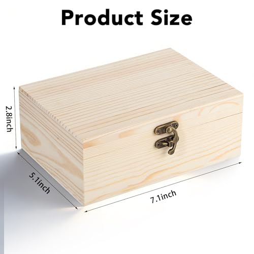 WSICSE Unpainted Wood Box with Hinged Lid - 7.1"x5.1"x2.8" for Crafts DIY Storage Jewelry & Gift Box and Hobby Organization