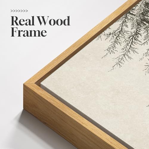 Framed Vertical Vintage Sketch Tree Living Room Wall Art, Large Black Beige Rustic Pine Artwork for Walls, Classic Antique...