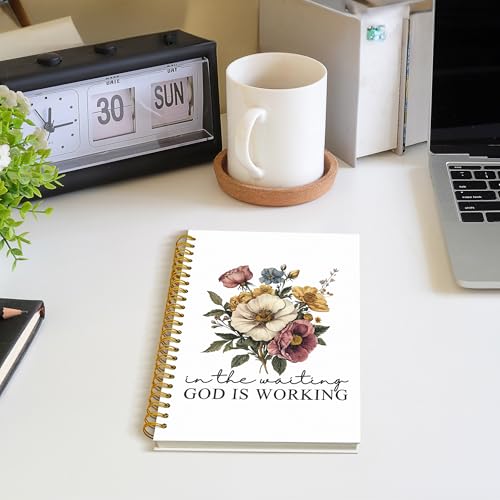 ROXMART Christian Floral Glitter Spiral Notebook, Bible Verse Journal, Christian Gifts for Women, in the Waiting God Is Wo...