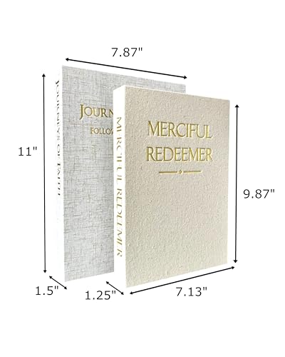 Decorative Books for Home Decor - Set of 2 Rustic Fake Faux Book Storage Boxes, Magnetic Closure, Scripture Inside, Linen ...