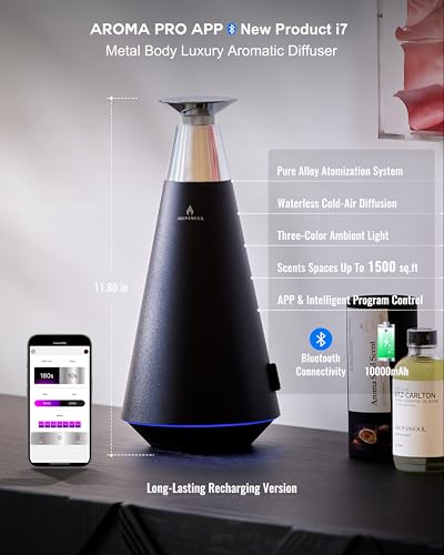 Wireless Rechargeable Waterless Scent Diffuser Starter Kit - 1500 Sq Ft Coverage,Alloy Atomization System,Mood Light, Hote...