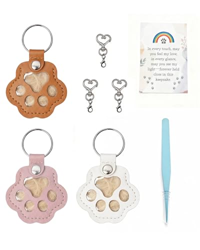 Aurichi Cat & Dog Hair Keychain, Leather Dog Paw Hair Holder Fur Collection Key Chain Keepsake Pet Loss Memorial Gift