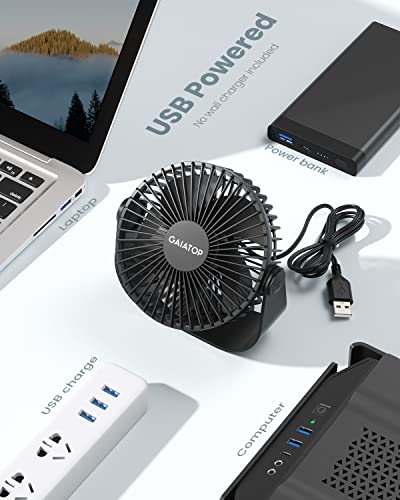 Gaiatop USB Desk Fan, 3 Speeds Strong Airflow, 5.5 Inch Portable 90° Rotate Quiet Cooling, Small Personal Table Fans for B...