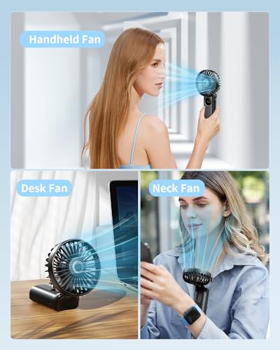 Foldable Portable Fan with LED Display, 3000mAh Battery Operated Mini Hand Held/Neck/Desk 3 in 1 Personal Small Fan for Ey...