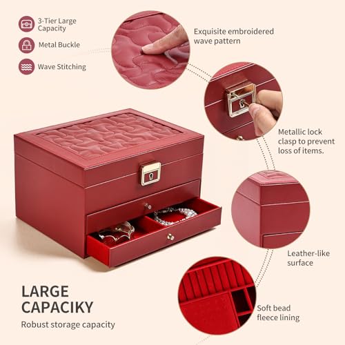 Greenfeather Jewelry Boxes for Women, Jewelry Organizer Box with Lid 3 Layers for Necklaces Rings Earrings and Bracelets B...