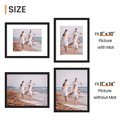 upsimples 11x14 Picture Frame Set of 3, Made of High Definition Glass for 8x10 with Mat or 11x14 Without Mat, Wall and Tab...