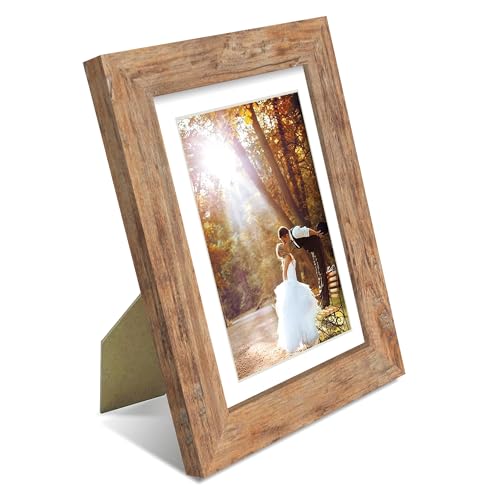 iRahmen 5x7 Picture Frame Set of 2, Rustic Brown Frame with High Definition Glass, Display Pictures 4x6 with Mat or 5 x 7 ...