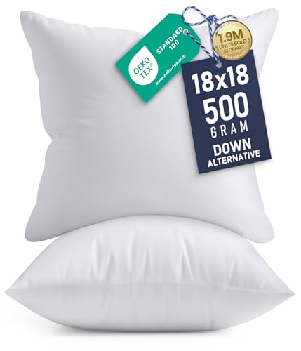 Utopia Bedding 18x18 Pillow Inserts, Set of 2, White – Indoor Decorative Throw Pillows for Bed, Sofa & Couch – Soft, Suppo...
