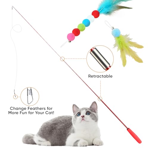 YULOYI Cat Toys for Indoor Cats, 13 Packs Interactive Cat Wand Toy Set with Feather Toys & Teasers, Fun Cat Toys for Exerc...