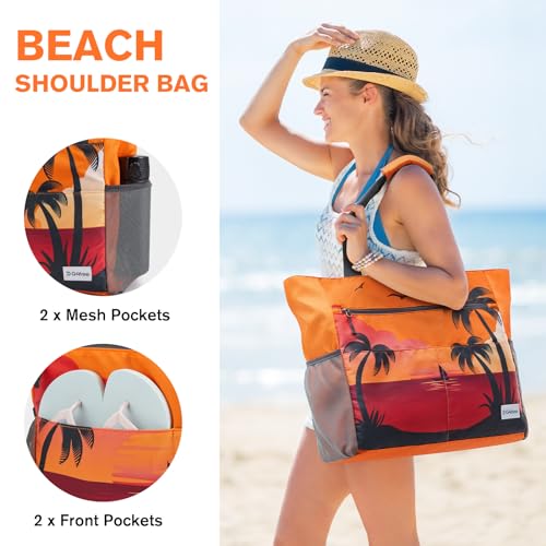 G4Free Beach Bag, Waterproof Sandproof Beach Tote Bag, Large Capacity Foldable for Women