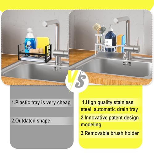 Maifan Sink Caddy Sponge Holder for Kitchen with Brush Holder and Stainless Steel Self Drain Tray, Rustproof Kitchen Sink ...