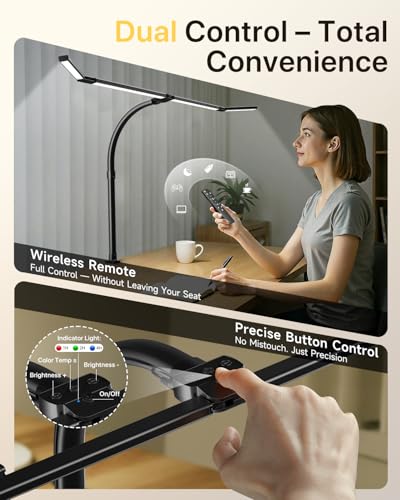 ONEMIX 42" LED Desk Lamp with Clamp, Architect Desk Light with Remote, Adjustable 4-Segment Bar, 1800LM Bright, Eye-Caring...