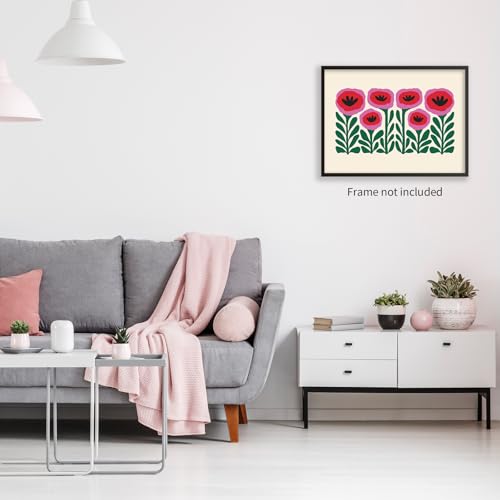 Heltrappe Pink and Green Flower Poster Vintage Nature Abstract Botanical Wall Art Poppies Canvas Prints for Gallery Living...