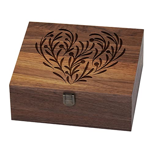 EDUROMI Walnut Wooden Memory Keepsake Box with Hinged Lid and Latch for Precious Items, Decorative Keepsake Box for Memori...