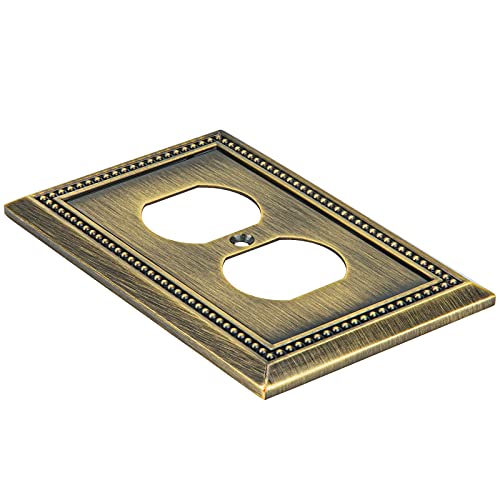 Henne Bery Sunken Pearls Heavy Duty Decorative Wall Plate Switch Plate Outlet Cover (Single Duplex, 2 Pack, Antique Brass)