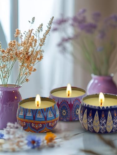 Scented Candles Gift Set for Women - 4 Pack Aromatherapy Candles with 8% Essential Oils, 120H Burn Time, Stress Relief & R...