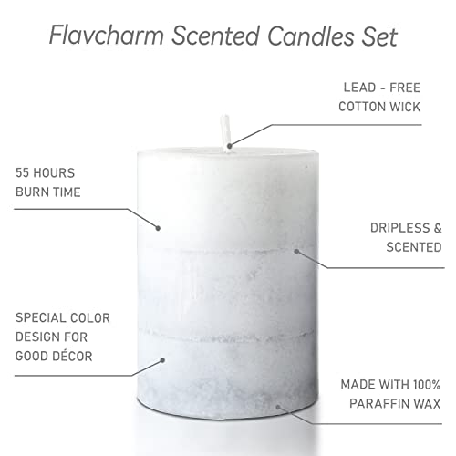 Set of 3 Scented Pillar Candles Creamy Coconut Scented 3" x 4" Long-Lasting Burn Candle White Gray Palette Pillar Candle C...