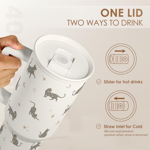 Gift for Cat Lovers Cat Mom – 40oz Stainless Steel Tumbler with Handle and Straw - Travel Coffee Mug for Women, Gift for B...
