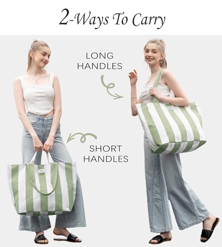 Bagelite 22'' 50L Large Beach Bag with Zipper, Extra Large Canvas Tote Bag for Women, Weekender Pool Bag