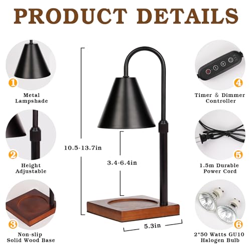 Modern Candle Warmer Lamp with Timer, Dimmable Candle Lamp Warmer, Mothers Day Birthday Gifts for Women Men, Black Candle ...