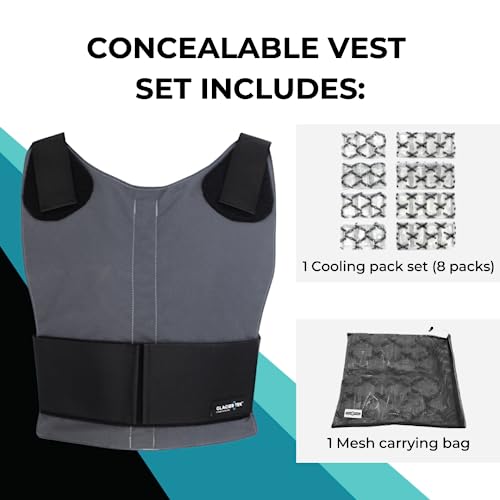 Glacier Tek Concealable Cooling Vest, 59 Degrees for 2.5 Hours 8 Cool Packs, Recharge in 30 Minutes