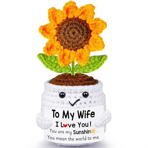 Qunland Mothers Day Her Gifts for Wife from Husband, to My Wife Handmade Crochet Sunflower Doll, Mother's Day Anniversary ...