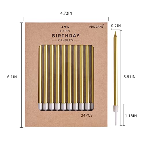 PHD CAKE Gold Long Thin Metallic Birthday Candles, Cake Candles, Birthday Parties, Wedding Decorations, Party Candles, Cak...