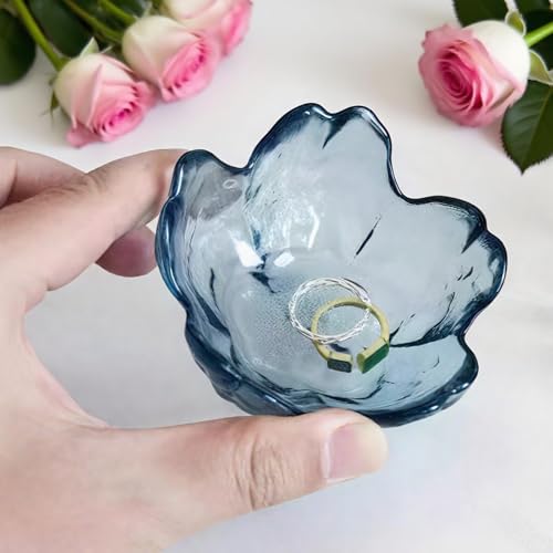 Koyzsen Blue Crystal Flower Jewelry Ring Dish, Clear Trinket Bowl, Cute Nightstand Decor Ring Holder for Women, Home Decor...