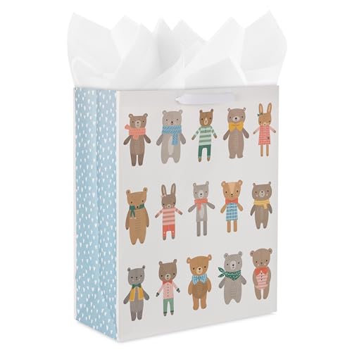 Hallmark 15" Extra Large Gift Bag with Tissue Paper (Bears and Bunnies) for Kids, Baby Showers, First Birthdays