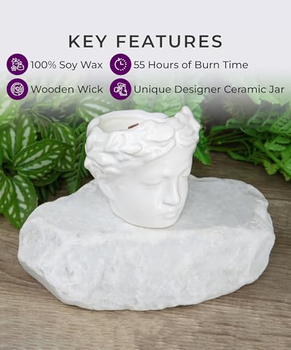 Wood Wick Candles That Crackle Like Fireplace - Anthropologie Vintage Greek Bust Face Sculpture Ceramic Candle - Classical...